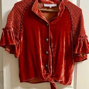 Double D Ranch Red Velvet Blouse with Button Detail